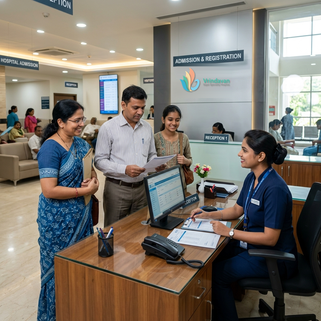 Admission desk at Vrindavan Hospital