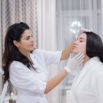 dermatologist consulting patient, skincare treatment, hospital front