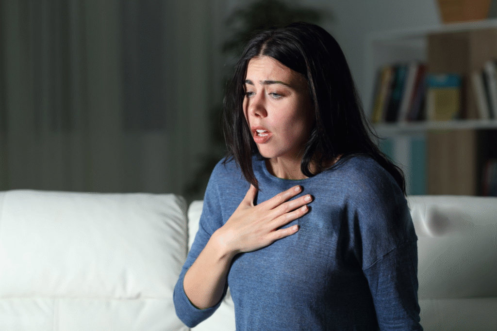 woman with winter health breathing issue caused by cold weather illnesses
